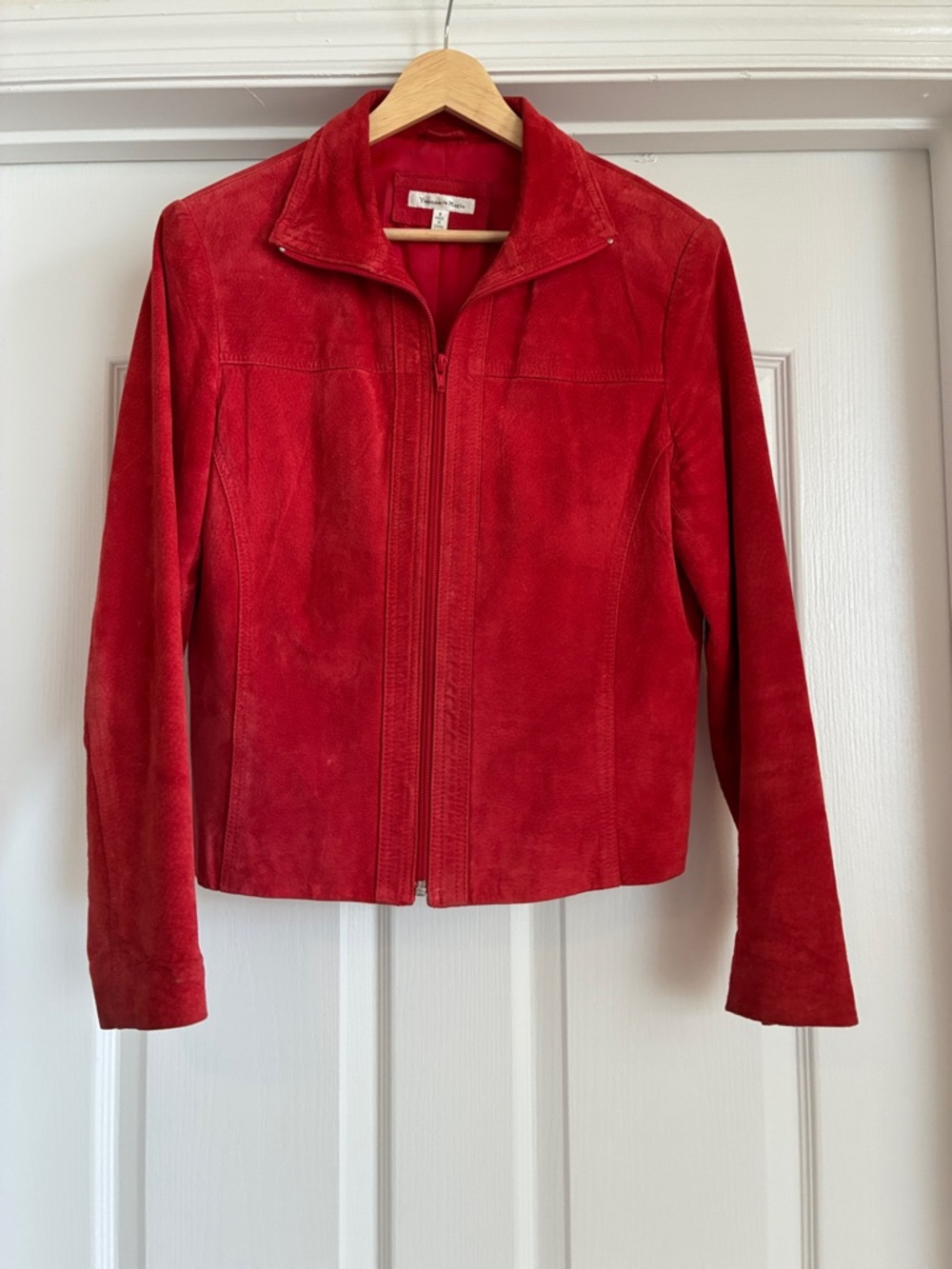 Coastal Cowgirl Yvonne Marie Red Suede Leather Zip-Up Moto Jacket - Size 8 - Picture 10 of 10
